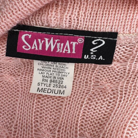 VTG Y2K Feminine Preppy Say What Cowl Neck Light Pink Bodycon Sweater Dress Sz M - Picture 4 of 5